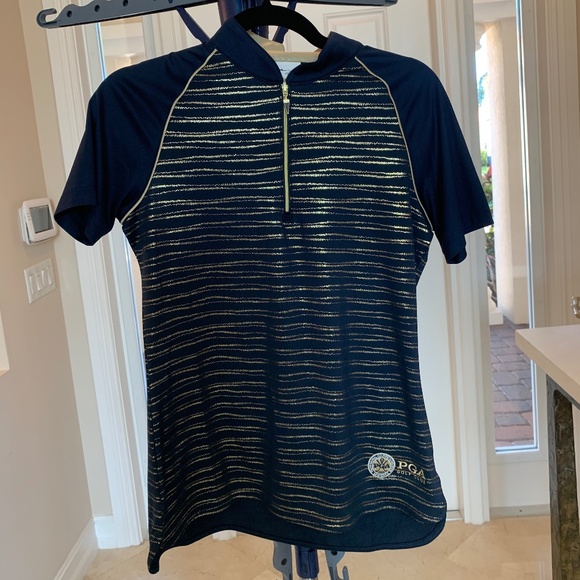 Greg Norman Navy Blue/Gold Print Golf Pants/Top Set sz S/P-4 - Picture 1 of 13